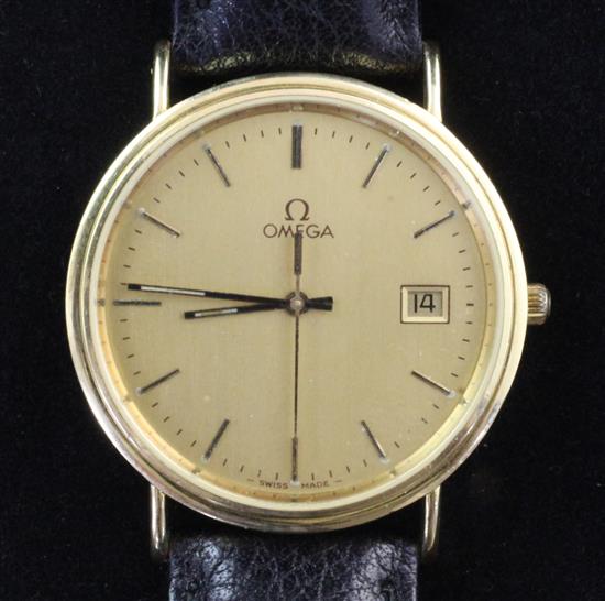 A gentlemans 18ct gold Omega quartz dress wrist watch,